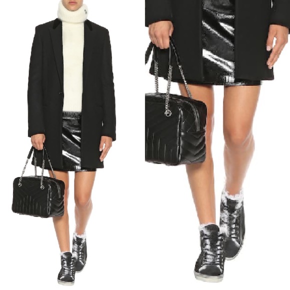 Saint Laurent Rivington logo black suede and fur high-top sneaker IT 37.5 US 7.5 - Picture 16 of 16